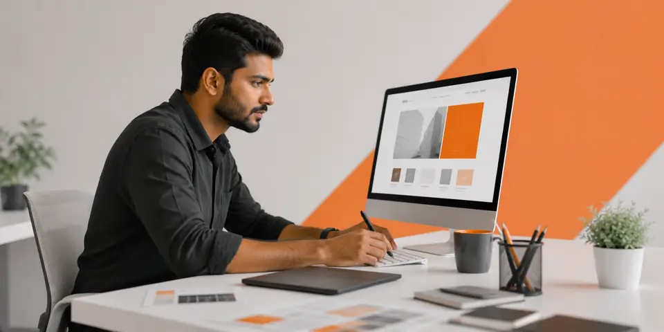 Professional web designer creating modern websites for corporate service businesses