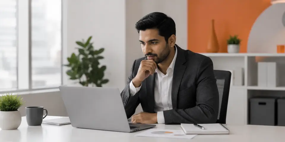 Corporate SEO specialist reviewing website performance and search optimization strategy