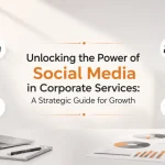 Corporate professionals using social media marketing strategies to grow business visibility and engagement