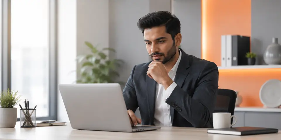 Corporate digital marketing professional planning future business growth through digital strategy and analytics