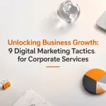 Corporate digital marketing strategy workspace illustrating business growth for corporate service firms