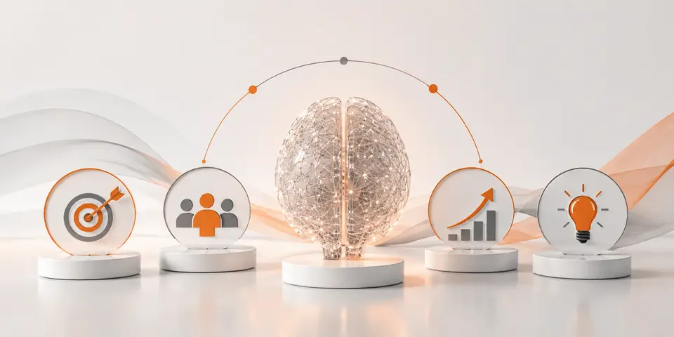 AI brain with business growth, teamwork, innovation, and corporate success concepts
