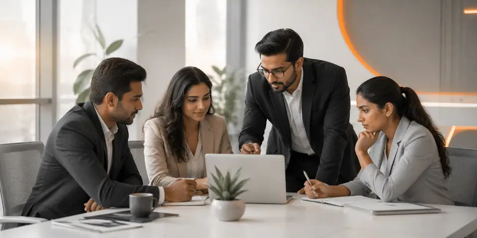 Corporate team collaborating on AI adoption strategies for digital transformation and business success